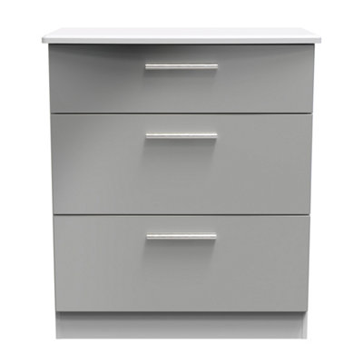 Harrow 3 Drawer Deep Chest In Grey Gloss (Ready Assembled) from B&Q