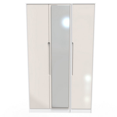 B&Q Turin Tall Triple Mirror Wardrobe In Kashmir Gloss & (Ready Assembled) White