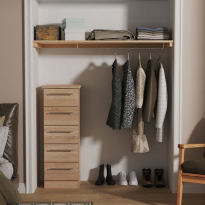 Bergamo Ready Assembled Bardolino Oak Effect 5 Drawer Bedside Chest (H)1074mm (W)395mm (D)411mm from B&Q