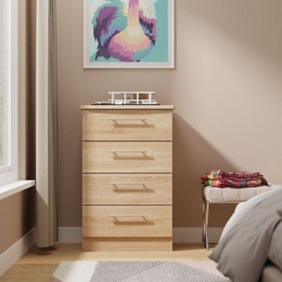  - Bergamo Ready Assembled Bardolino Oak Effect 4 Drawer Chest (H)882mm (W)577mm (D)407mm
