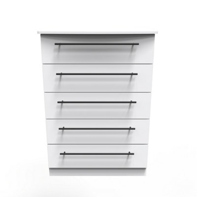 B&Q Howard 5 Drawer Chest In Ash (Ready Assembled) White