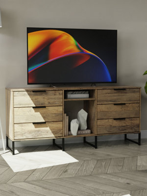 B&Q Fuji 6 Drawer Sideboard In Vintage Oak (Ready Assembled) Black