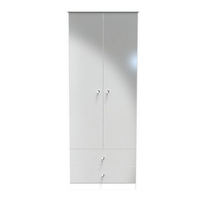 B&Q Taunton 2 Door 2 Drawer Wardrobe In Uniform Gloss & (Ready Assembled) Grey/White