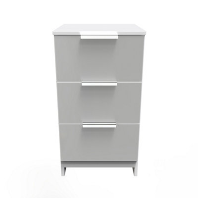 Welcome Furniture Plymouth 3 Drawer Bedside Cabinet - Uniform Grey & White - 3 Drawer - Metal Handle - Image 3