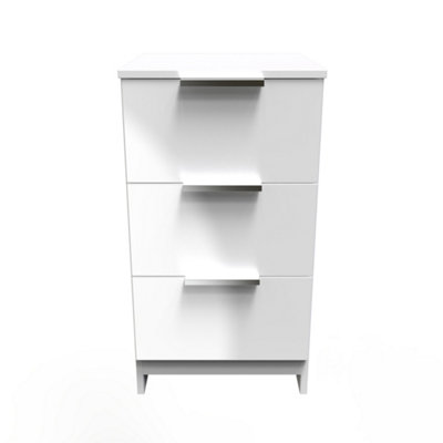 Crowndale Plymouth 3 Drawer Bedside Cabinet White Metal Ready Assembled - Image 5