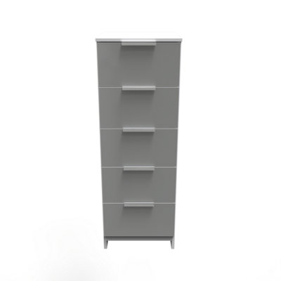 B&Q Poole 5 Drawer Tallboy In Uniform Gloss & (Ready Assembled) Grey/White
