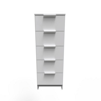 B&Q Poole 5 Drawer Tallboy In Gloss (Ready Assembled) White