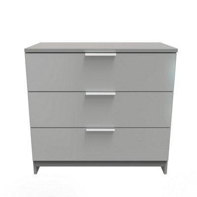B&Q Poole 3 Drawer Chest In Uniform Gloss & Dusk (Ready Assembled) Grey