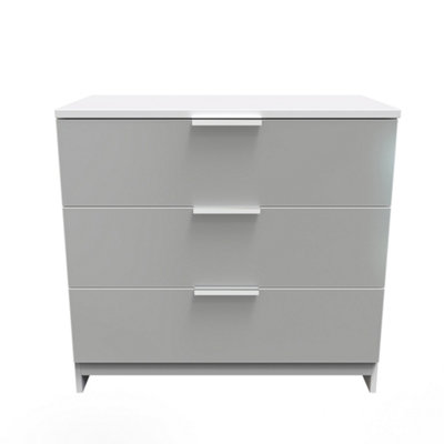 B&Q Poole 3 Drawer Chest In Uniform Gloss & (Ready Assembled) Grey/White