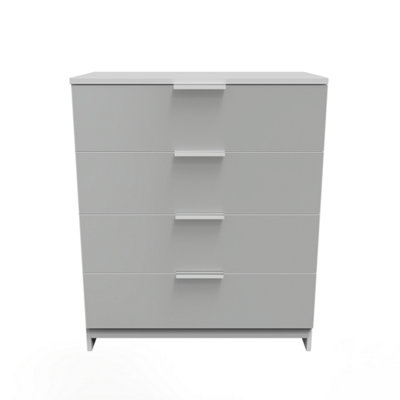 B&Q Poole 4 Drawer Chest In Uniform Gloss & (Ready Assembled) Grey/White