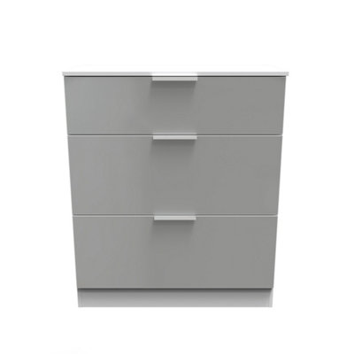  - Poole 3 Drawer Deep Chest In Uniform Grey & White (Ready Assembled)