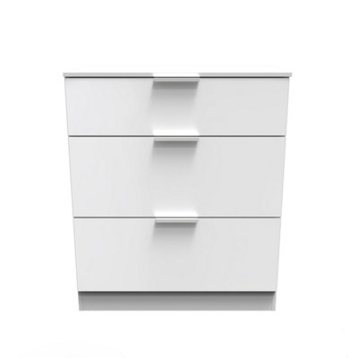 B&Q Poole 3 Drawer Deep Chest In Gloss (Ready Assembled) White
