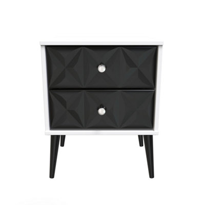 Toledo 2 Drawer Bedside Cabinet In Deep Black & White (Ready Assembled) from B&Q