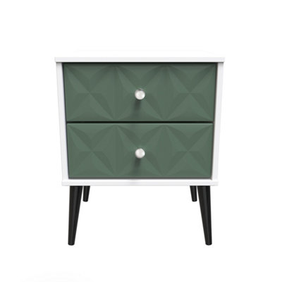 B&Q Toledo 2 Drawer Bedside Cabinet In Labrador & (Ready Assembled) Green/White