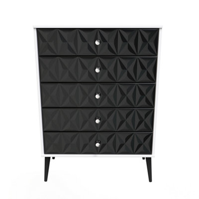 B&Q Toledo 5 Drawer Chest In Deep & (Ready Assembled) Black/White