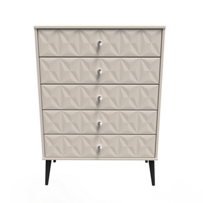 B&Q Toledo 5 Drawer Chest In Kashmir Matt (Ready Assembled) Black