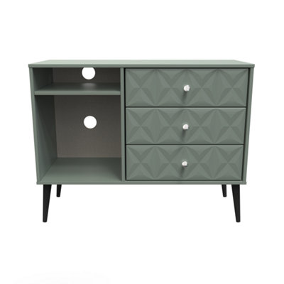 B&Q Toledo 3 Drawer Tv Unit In Reed (Ready Assembled) Green