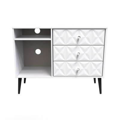 B&Q Toledo 3 Drawer Tv Unit In Matt (Ready Assembled) White