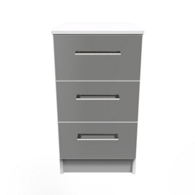 B&Q Chester 3 Drawer Bedside Cabinet In Gloss & (Ready Assembled) Black/White
