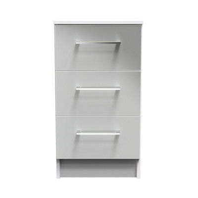 B&Q Chester 3 Drawer Bedside Cabinet In Uniform Gloss & (Ready Assembled) Grey/White