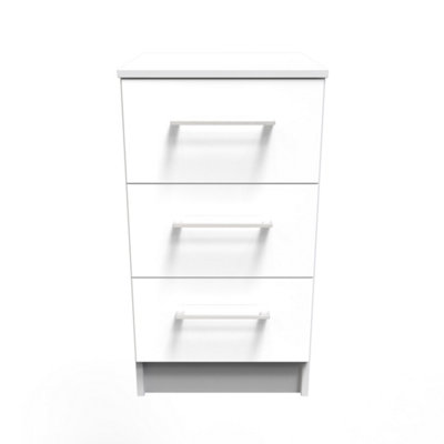 B&Q Chester 3 Drawer Bedside Cabinet In Gloss (Ready Assembled) White