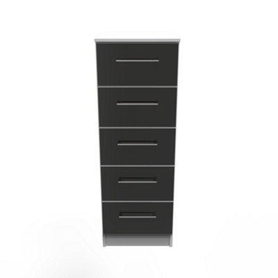 B&Q Chester 5 Drawer Tallboy In Gloss & (Ready Assembled) Black/White