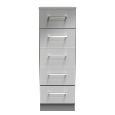 B&Q Chester 5 Drawer Tallboy In Uniform Gloss & Dusk (Ready Assembled) Grey