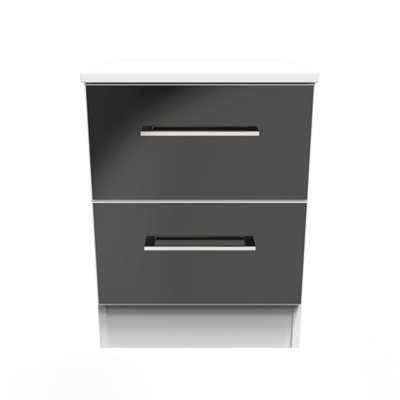  - Chester 2 Drawer Bedside Cabinet In Black & White (Ready Assembled)