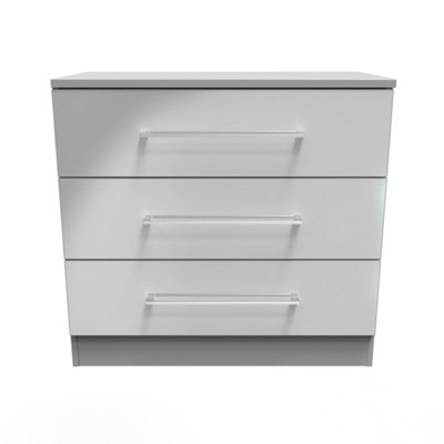B&Q Chester 3 Drawer Chest In Uniform Gloss & Dusk (Ready Assembled) Grey