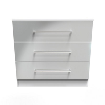 B&Q Chester 3 Drawer Chest In Uniform Gloss & (Ready Assembled) Grey/White