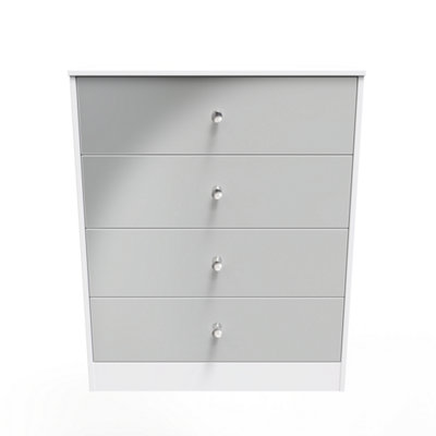 B&Q Chester 4 Drawer Chest In Uniform Gloss & (Ready Assembled) Grey/White