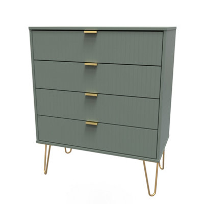 B&Q Linear Ready Assembled Matt 4 Drawer Wide Chest (H)885Mm (W)765Mm (D)415Mm Green