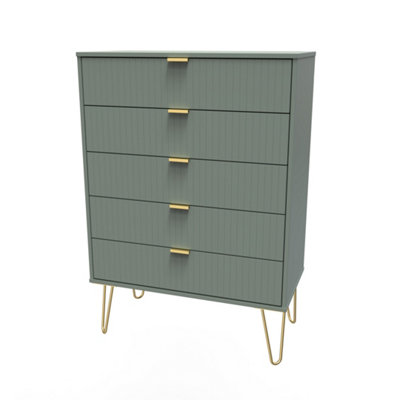 Moderna Ready Assembled Matt Green No Effect 5 Drawer Wide Chest (H)1075mm (W)765mm (D)415mm from B&Q