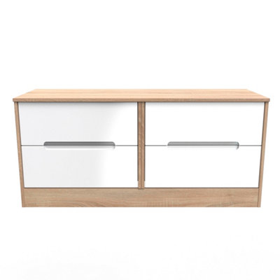Turin 4 Drawer Bed Box In White Gloss & Bardolino Oak (Ready Assembled) from B&Q