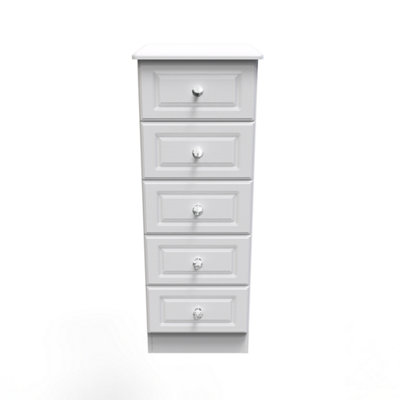 B&Q Stratford 5 Drawer Tallboy In Ash (Ready Assembled) White