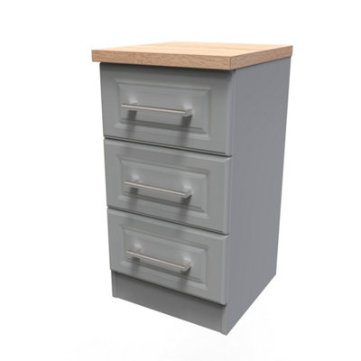 Sevilla Ready Assembled Matt Dark Grey Light Oak Effect 3 Drawer Bedside Chest (H)695mm (W)395mm (D)415mm from B&Q