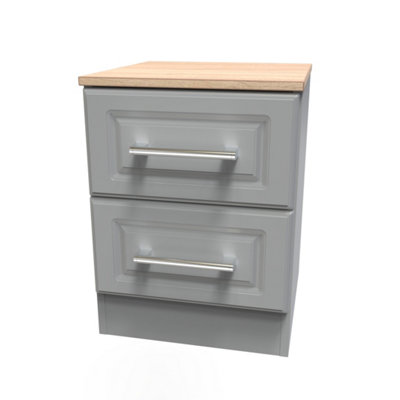 Sevilla Ready Assembled Matt Dark Grey Light Oak Effect 2 Drawer Bedside Chest (H)505mm (W)395mm (D)415mm from B&Q