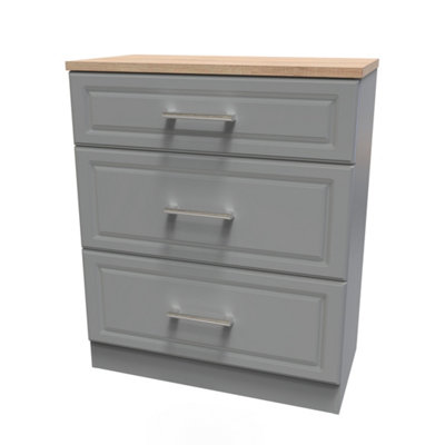 Sevilla Ready Assembled Matt Dark Grey Light Oak Effect 3 Drawer Deep Chest (H)885mm (W)765mm (D)415mm from B&Q