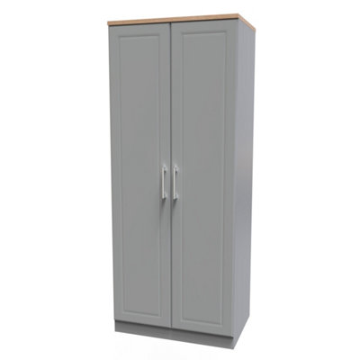 Sevilla Ready Assembled Traditional Matt Dusk Grey & Oak Large Double Wardrobe (H)1825mm (W)740mm (D)530mm from B&Q