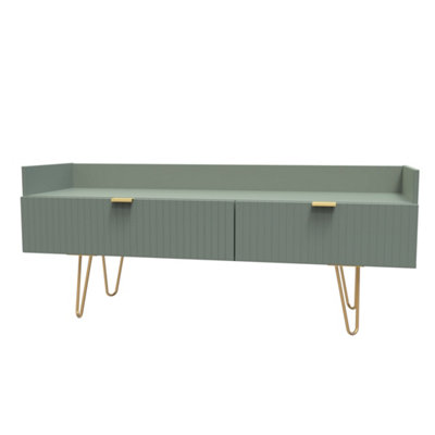 Linear Ready Assembled Matt Green Media Unit With 2 Drawers(H)128Cm X (W)51.5Cm X (D)39.5Cm from B&Q