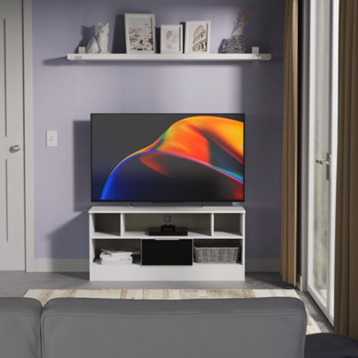 Dover 1 Drawer Open Tv Unit In Black & White Matt (Ready Assembled) from B&Q