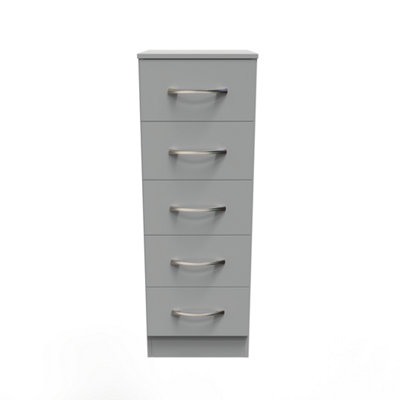 B&Q Heddon 5 Drawer Tallboy In Dusk (Ready Assembled) Grey