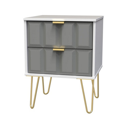  - Cube Ready Assembled Matt Dark Grey & White No Effect 2 Drawer Wide Bedside Chest (H)505mm (W)395mm (D)415mm