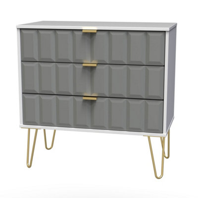  - Cube Ready Assembled Matt Dark Grey & White No Effect 3 Drawer Wide Chest (H)695mm (W)765mm (D)415mm