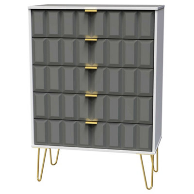 B&Q Cube Ready Assembled Matt & 5 Drawer Wide Chest (H)1075Mm (W)765Mm (D)415Mm Dark/Grey/White