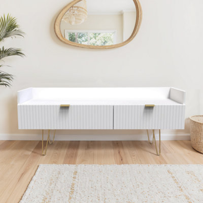 Linear Ready Assembled Matt White Media Unit With 2 Drawers(H)128Cm X (W)51.5Cm X (D)39.5Cm from B&Q