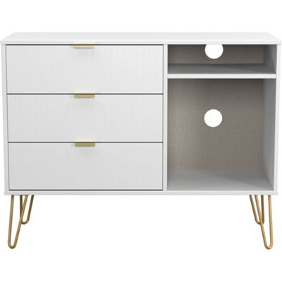 Linear Ready Assembled Matt White Media Unit With 2 Shelves & 3 Drawers(H)97Cm X (W)74Cm X (D)39.5Cm from B&Q
