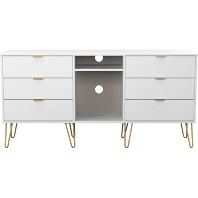Linear Ready Assembled Matt White Media Unit With 2 Shelves & 6 Drawers(H)152Cm X (W)74Cm X (D)39.5Cm from B&Q