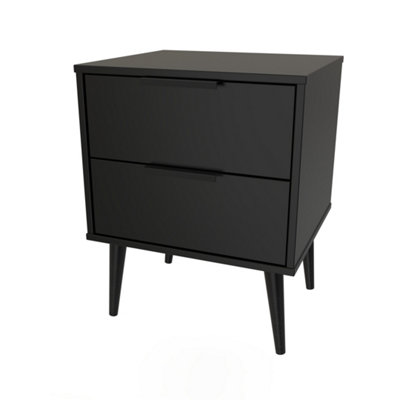 Hong Kong Ready Assembled Matt Black No Effect 2 Drawer Bedside Chest (H)505mm (W)395mm (D)415mm from B&Q
