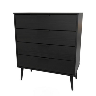 Hong Kong Ready Assembled Matt Black No Effect 4 Drawer Wide Chest (H)885mm (W)765mm (D)415mm from B&Q